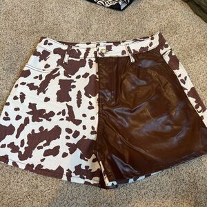 Brown and White Cow Print Jean Shorts